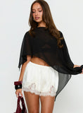 Parisse Satin Lace Trim Shorts Off White