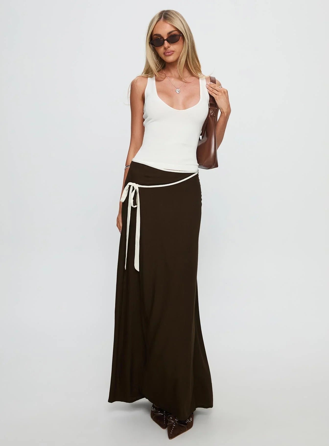 Keirah Contrast Wrap Maxi Skirt Chocolate White