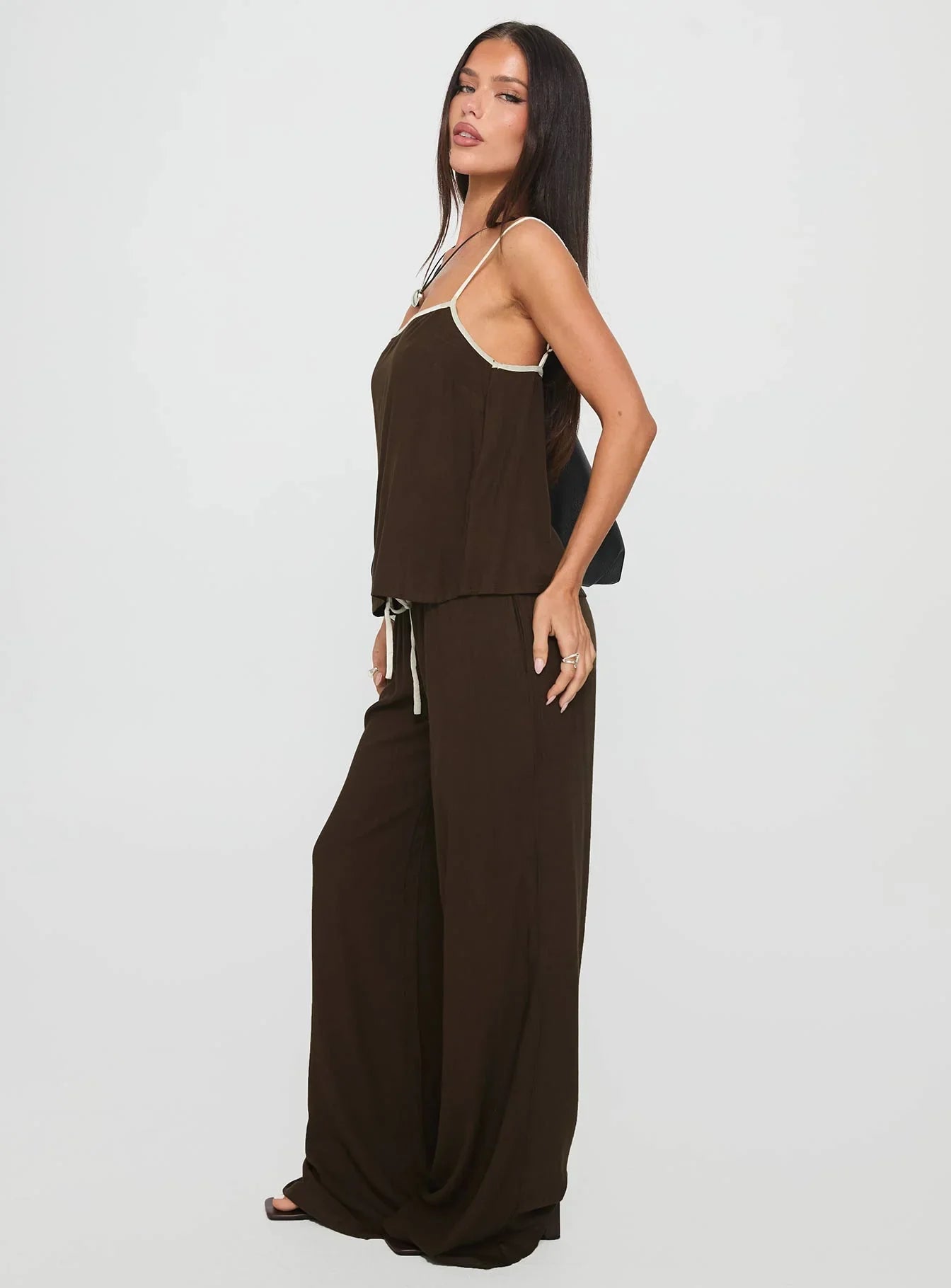 Nolei Contrast Pants Set Chocolate / White