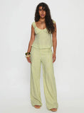 With Pleasure Tie Side Pant Green Blue Stripe