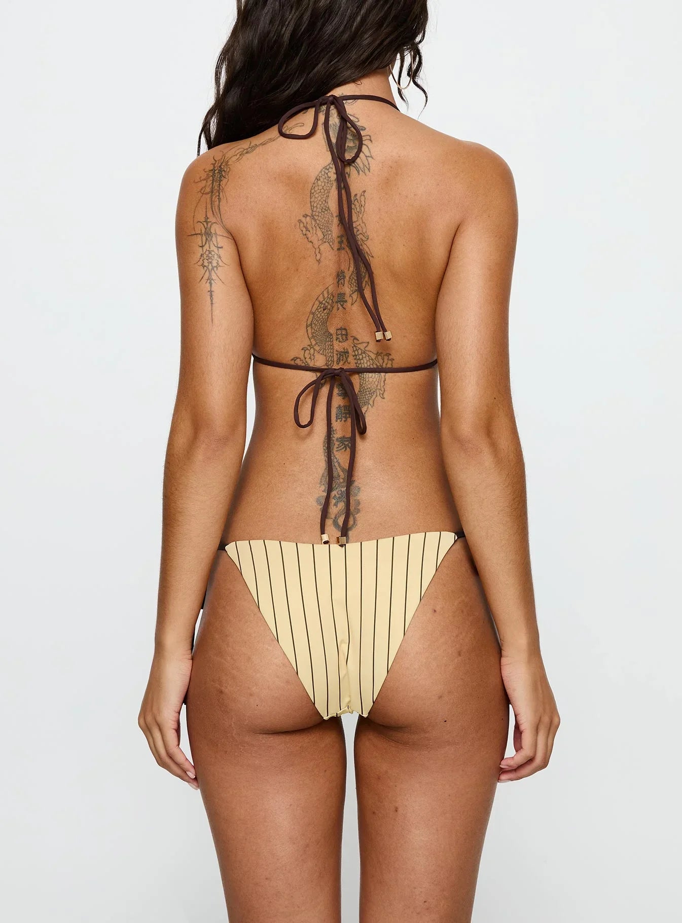 Glora Tie Side Bikini Bottom Yellow Stripe