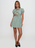 Nurture Bow Mini Dress Green Stripe