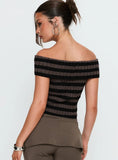 Murmur Off Shoulder Top Brown Black Stripe