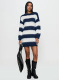 Iryna Long Sleeve Knit Mini Dress Navy White Stripe