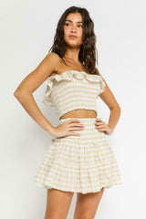 Take Me With You Khaki Gingham Two Piece Dress