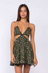 Garden Muse Moody Rose Print Halter Dress
