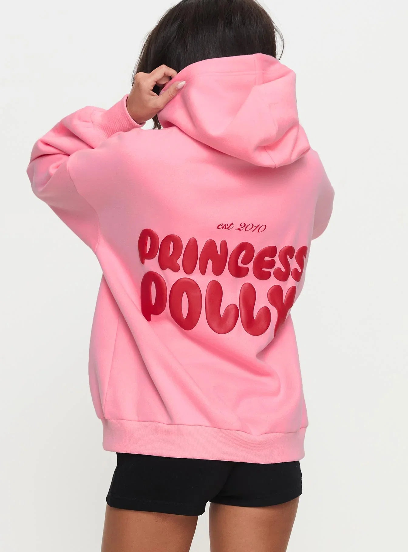 Princess Polly Hooded Sweatshirt Bubble Text Pink Red