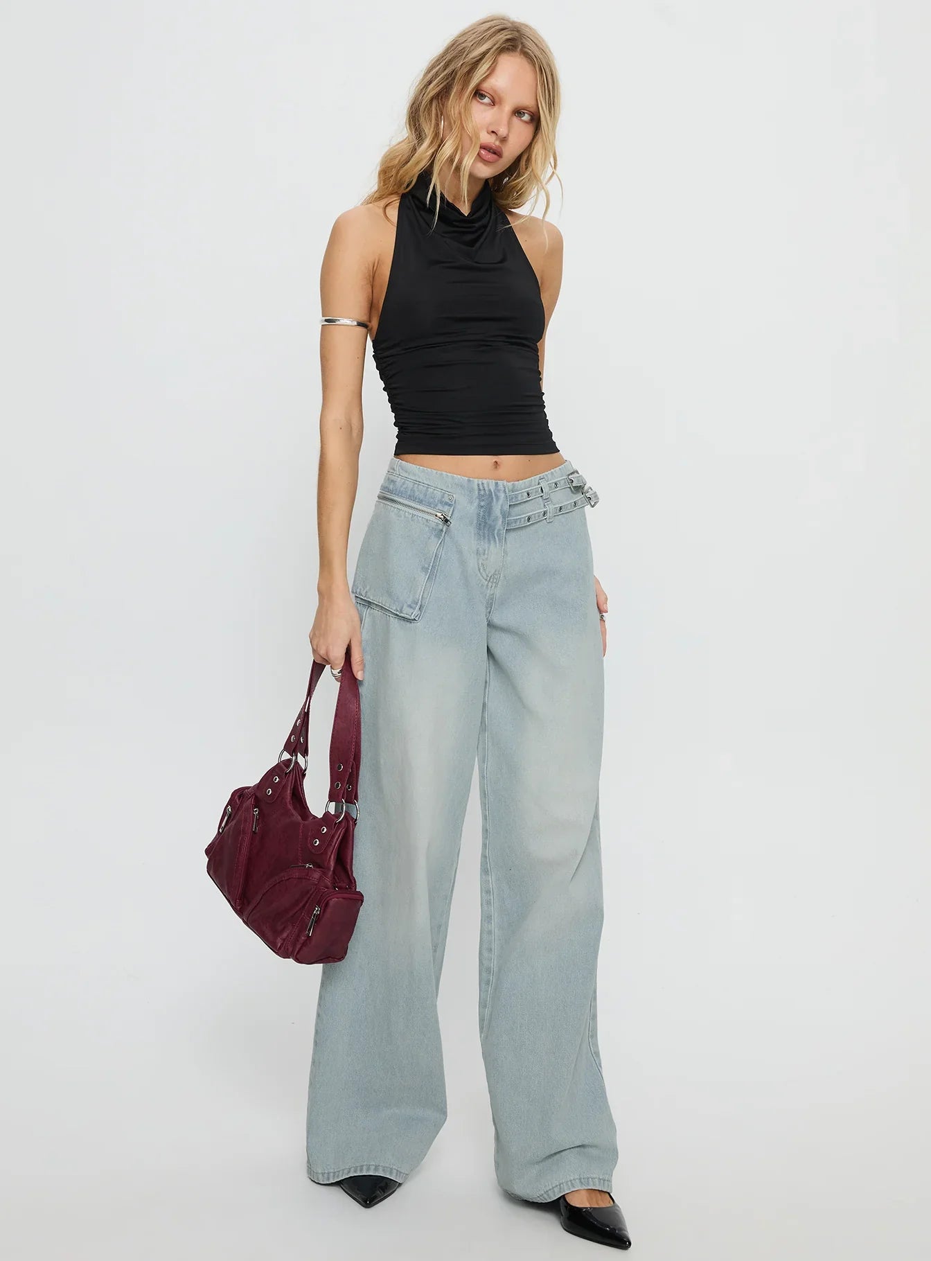 Paltrow Mid Rise Wide Leg Cargo Jeans Faded Blue Wash