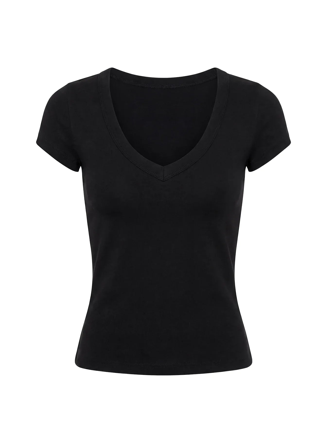 Daily Define Deep V Short Sleeve Top Black