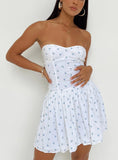 Bette Strapless Mini Dress White Blue