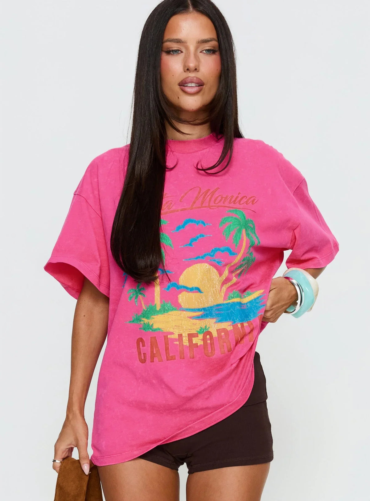 Santa Monica Beach Oversized Graphic Tee Washed Pink