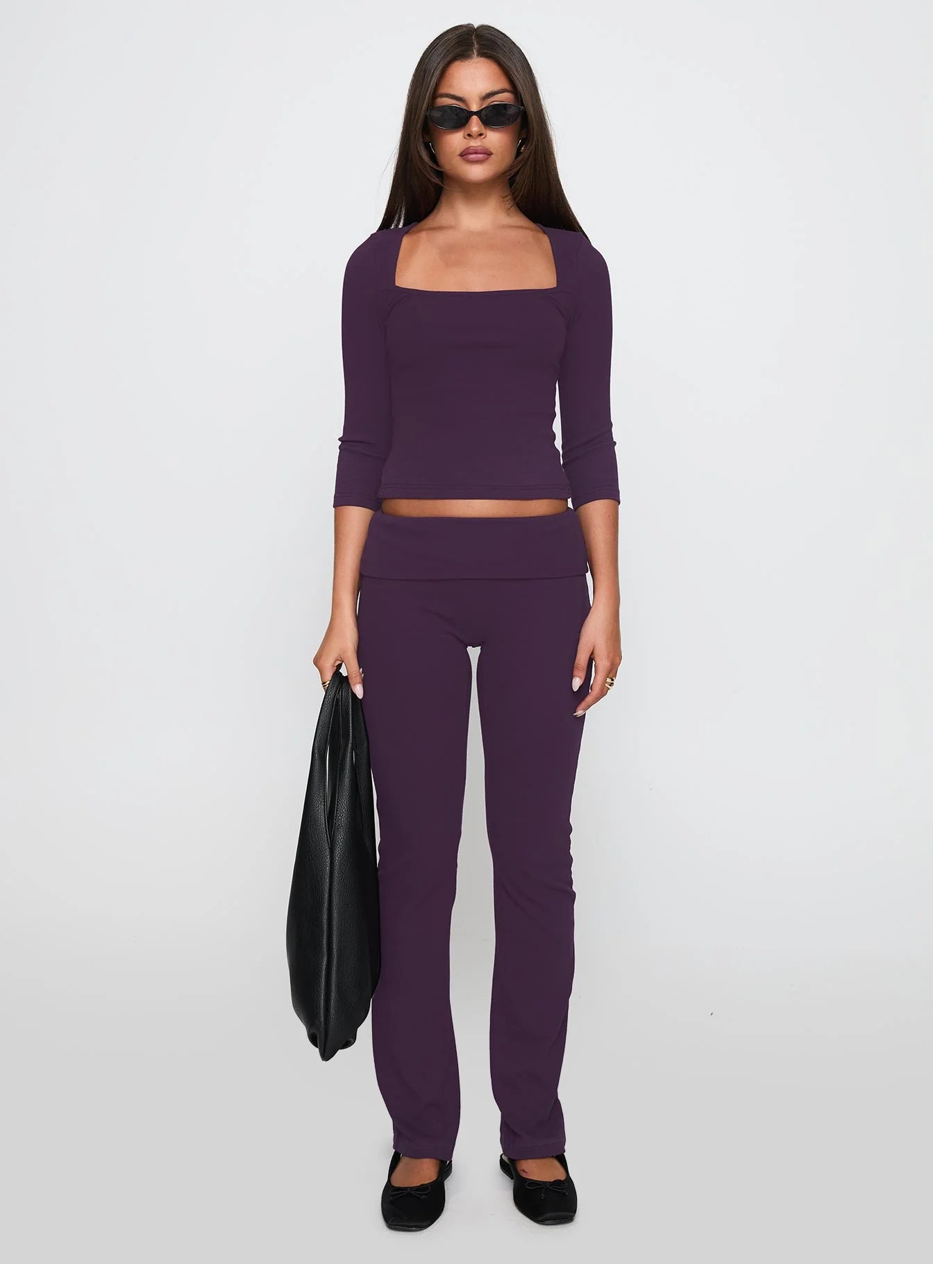 So American Rib 3 4 Sleeve Top Purple