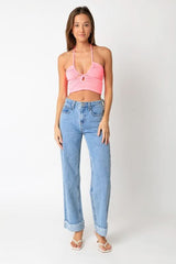 Gemma Pink Slinky Halter Crop Top