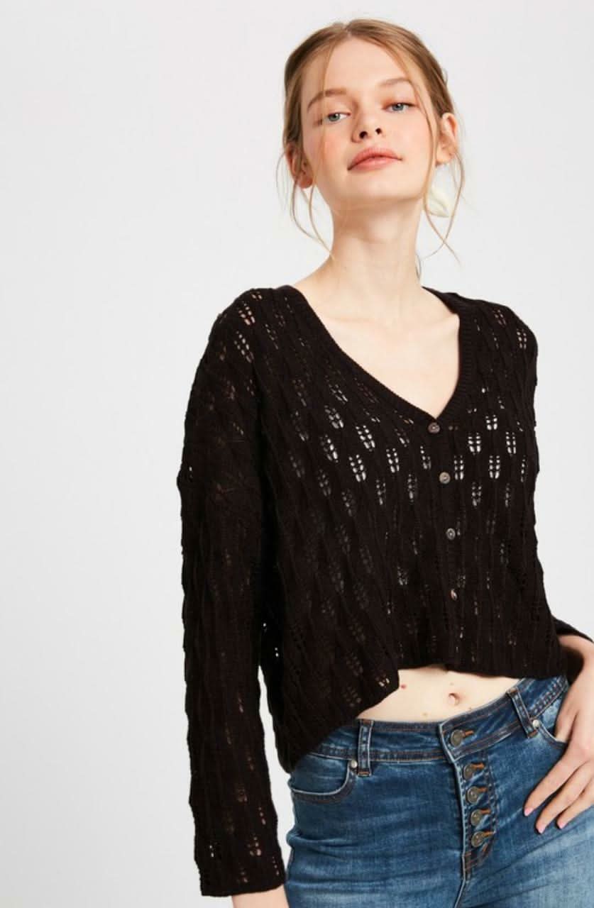 Vanessa Black Cropped Cardigan Sweater