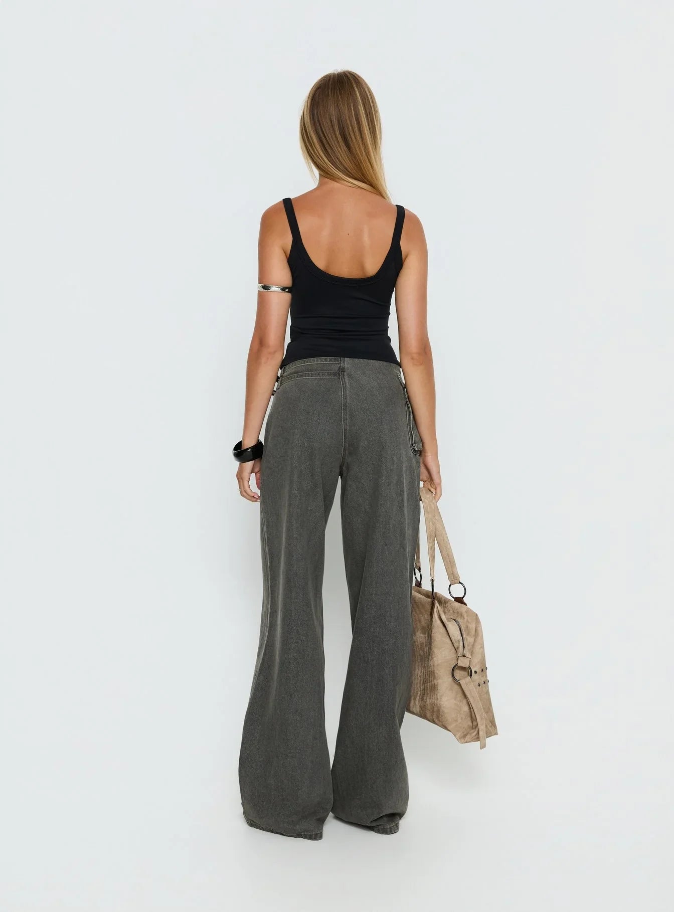Paltrow Mid Rise Wide Leg Cargo Jeans Washed Grey