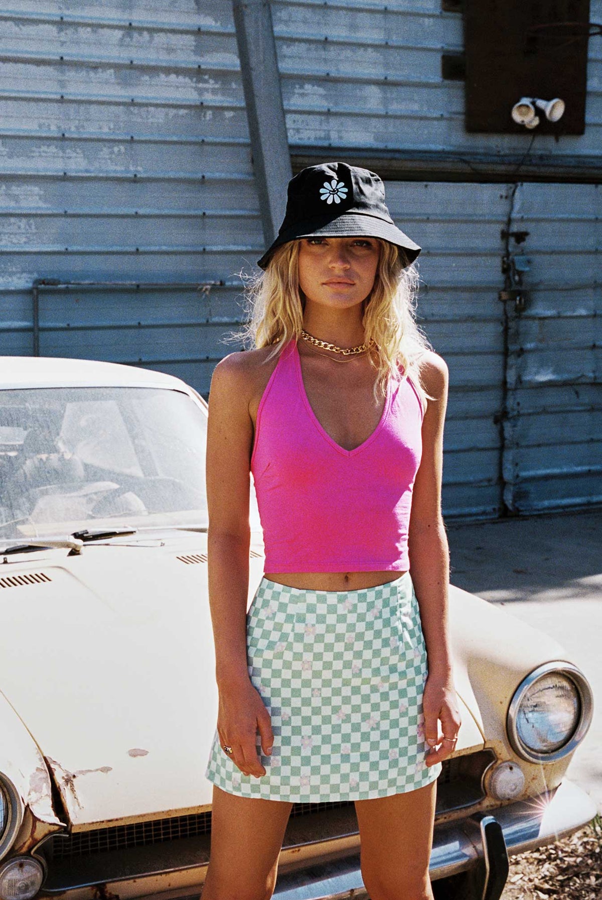 Selby Mini Skirt Green Floral Check