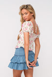 Heidi Pink Rose Puff Sleeve Top