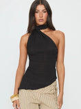 Yaleina One Shoulder Tie Scarf Top Black