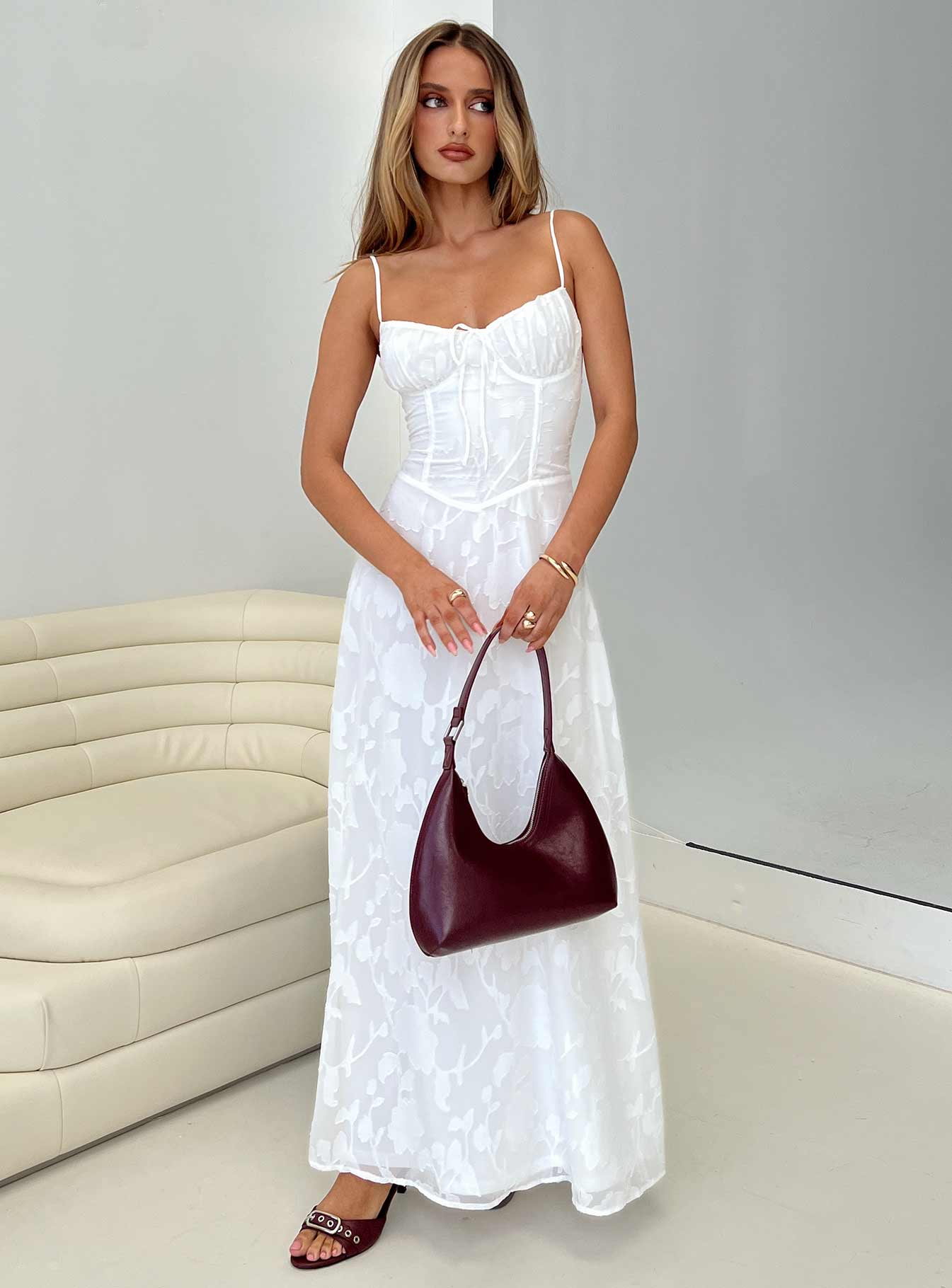 Members Only Maxi Dress White Burnout
