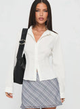 Compromise Long Sleeve Button Up Top White
