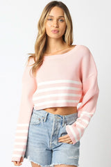 Scarlett Pink and White Striped Cropped Sweater
