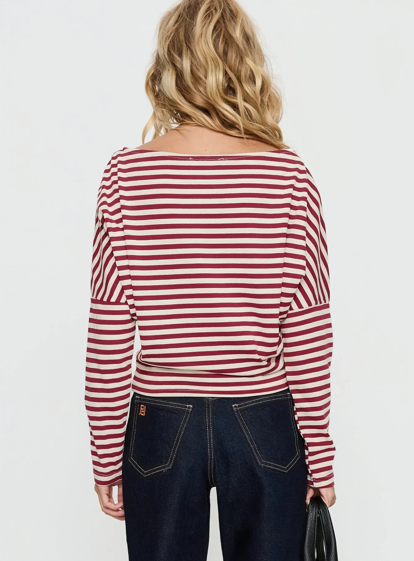 Deora Cinched Long Sleeve Top Red Stripe