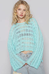 Carmen Aqua Oversized Sheer Sweater