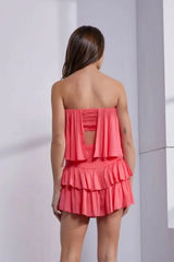 Monaco Coral Strapless Ruffle Romper