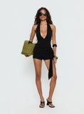 Relina Plunge Neck Halter Playsuit Black