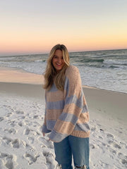 Poppy Blush and Blue Striped Oversized Sweater