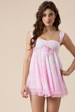 Layla White Pink Floral Toile Babydoll Mini Dress