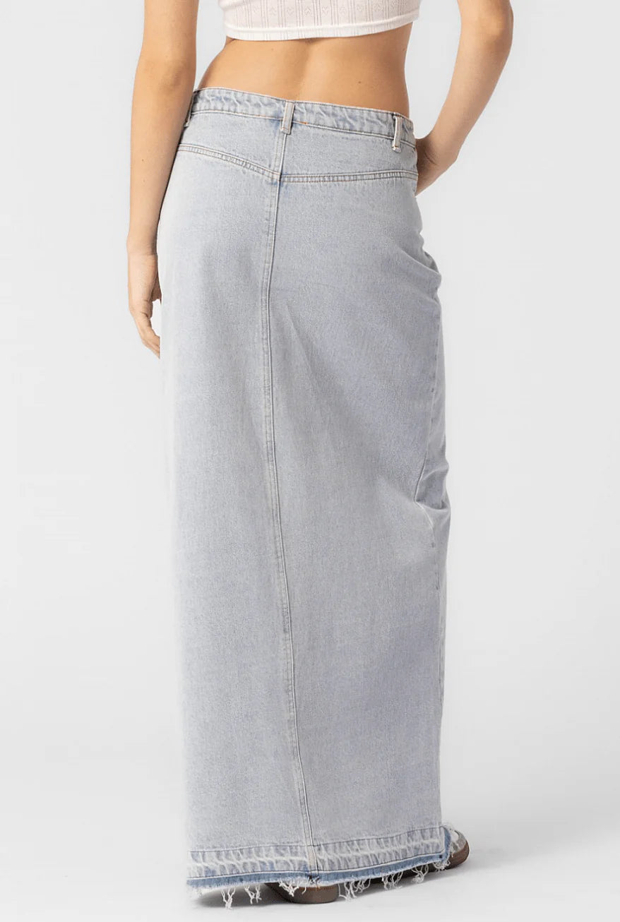 Wildest Cowgirl Low Waisted Denim Maxi Skirt