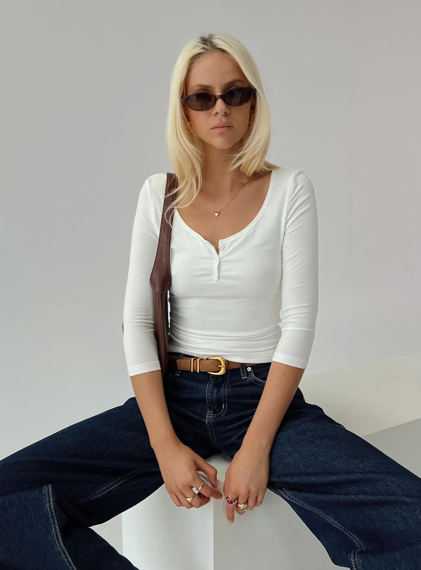 Desirae 3/4 Sleeve Top White