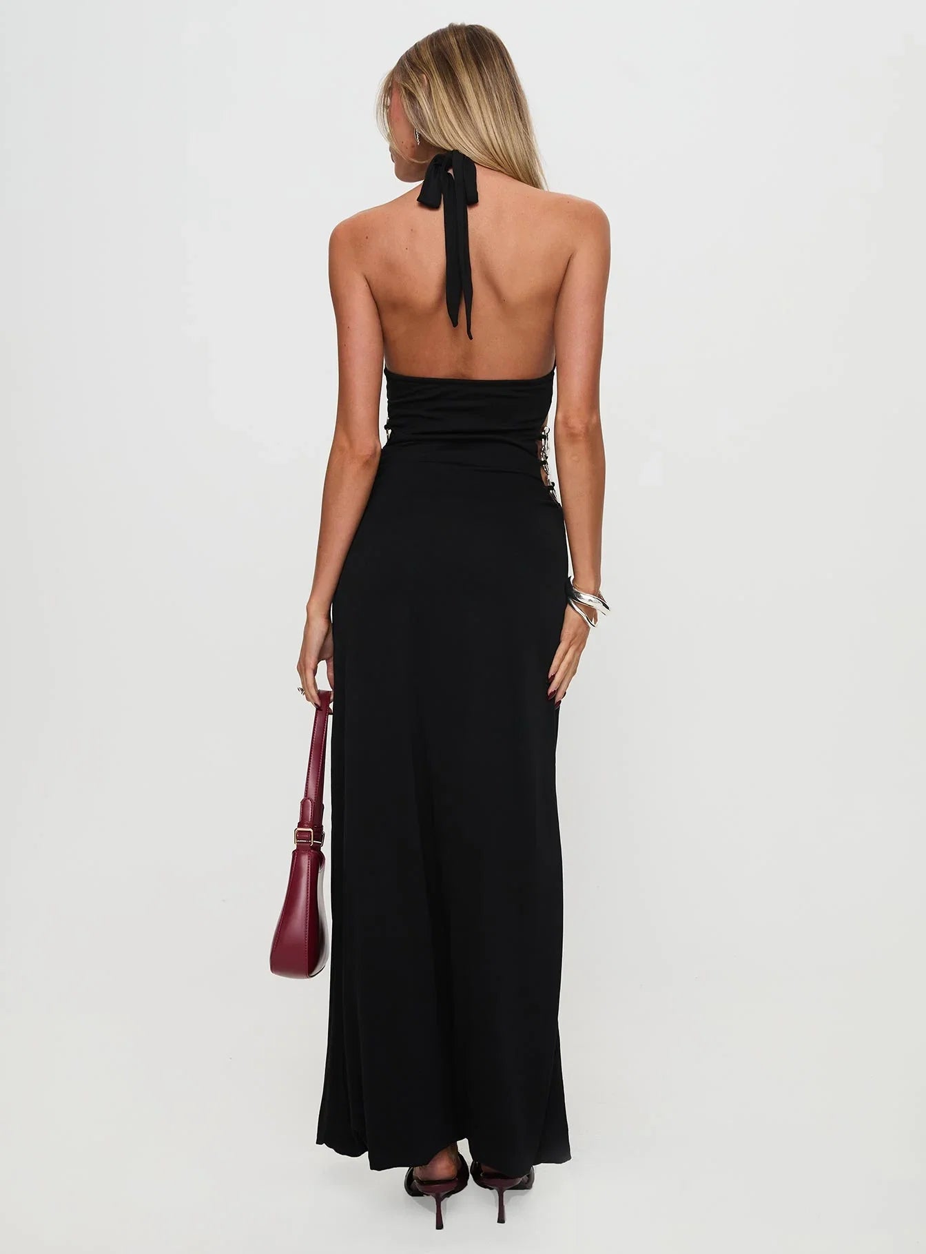 Make A Fortune Hardware Halter Maxi Dress Black