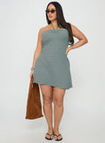Knoxi Halter Jersey Mini Dress Blue / Brown Stripe Curve