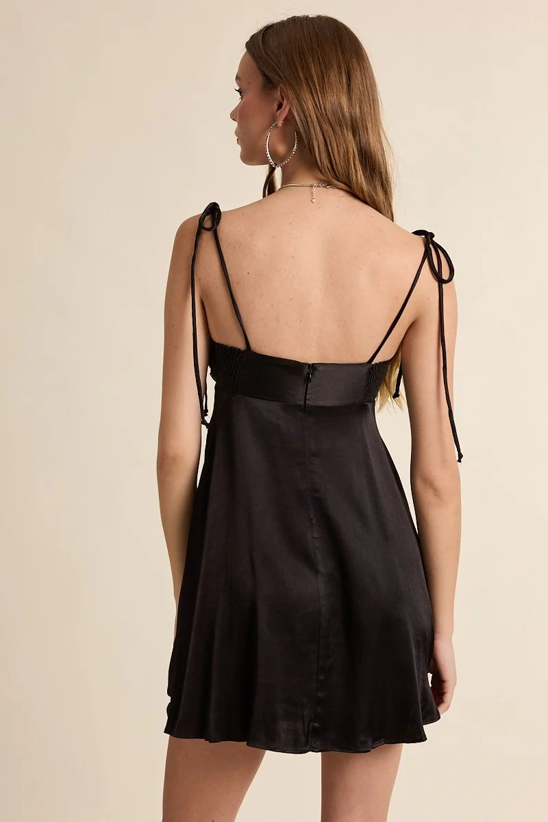 Serena Black Satin Babydoll Mini Dress