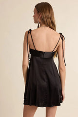 Serena Black Satin Babydoll Mini Dress