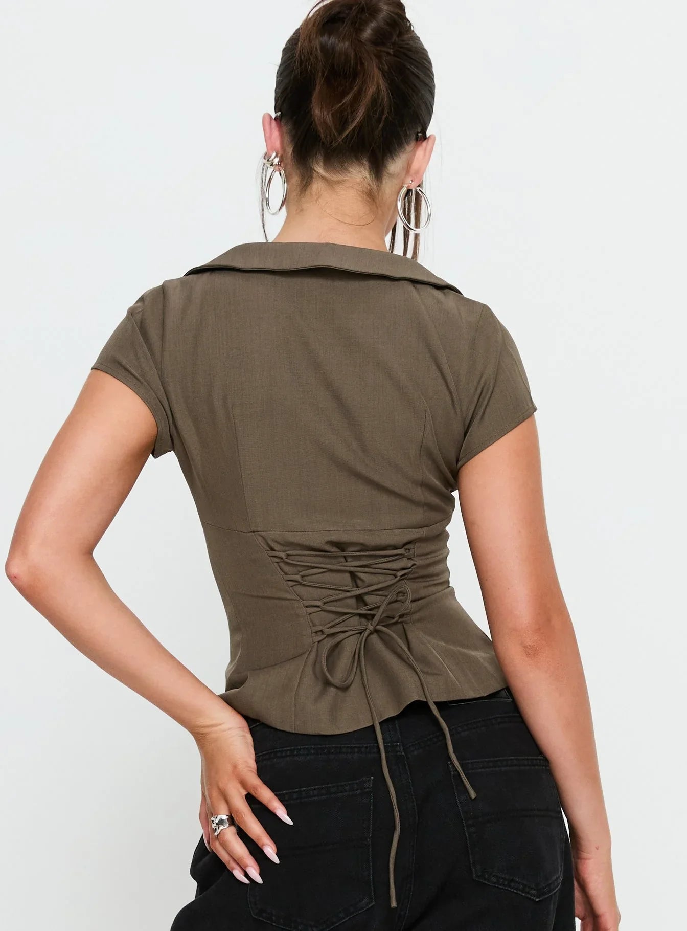 Alexandrea Plunge Tie Up Top Brown Marle