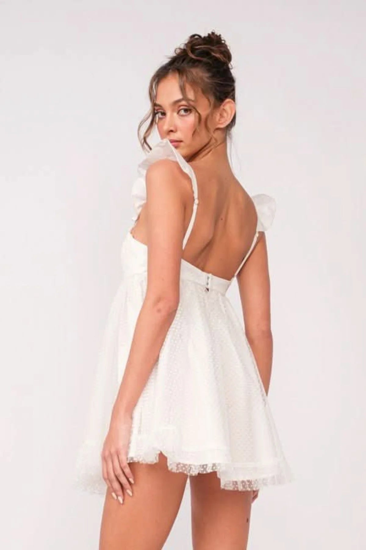 Olympia White Organza Babydoll Mini Dress