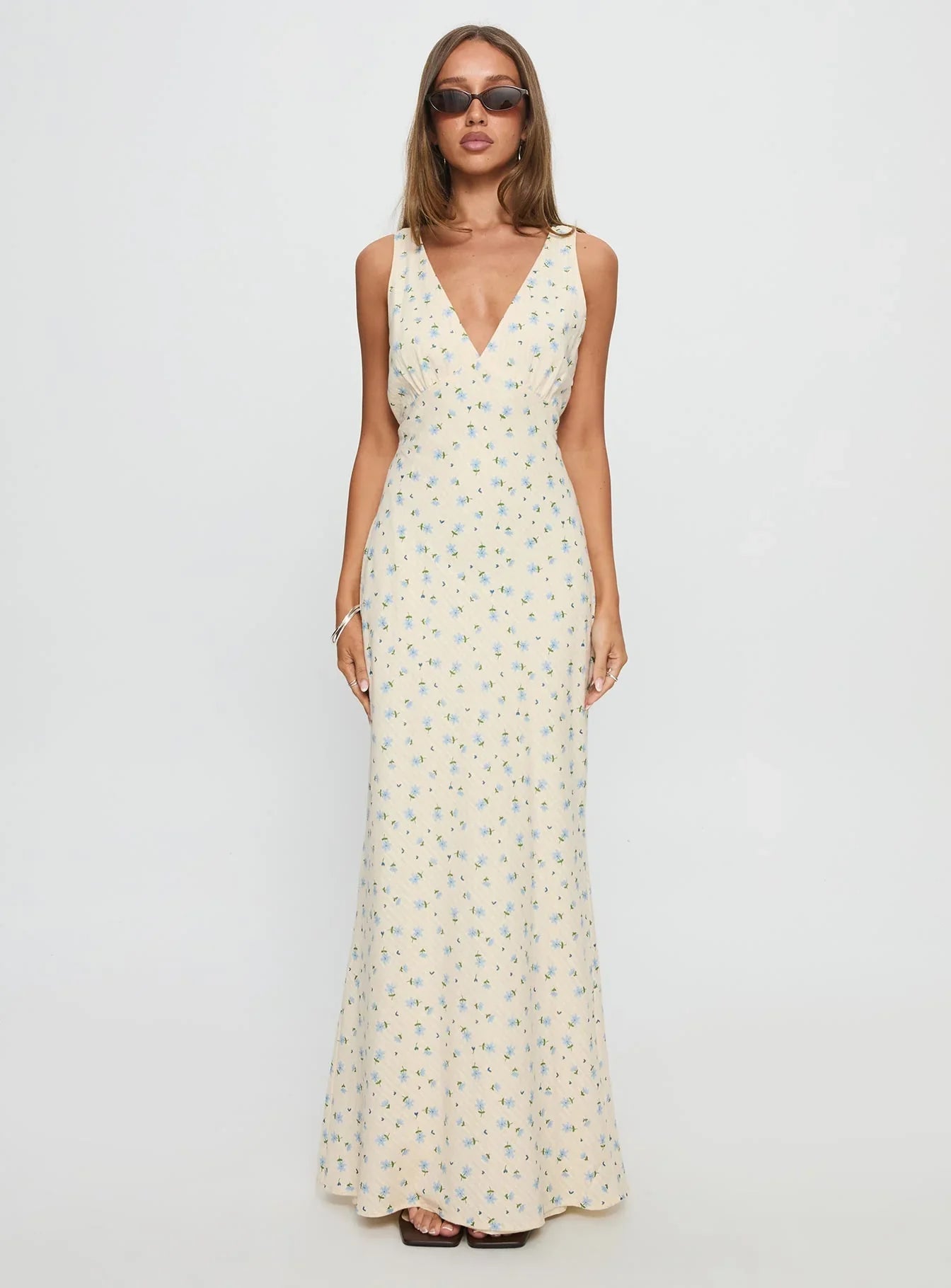 Manolia Textured Maxi Dress Cream Floral