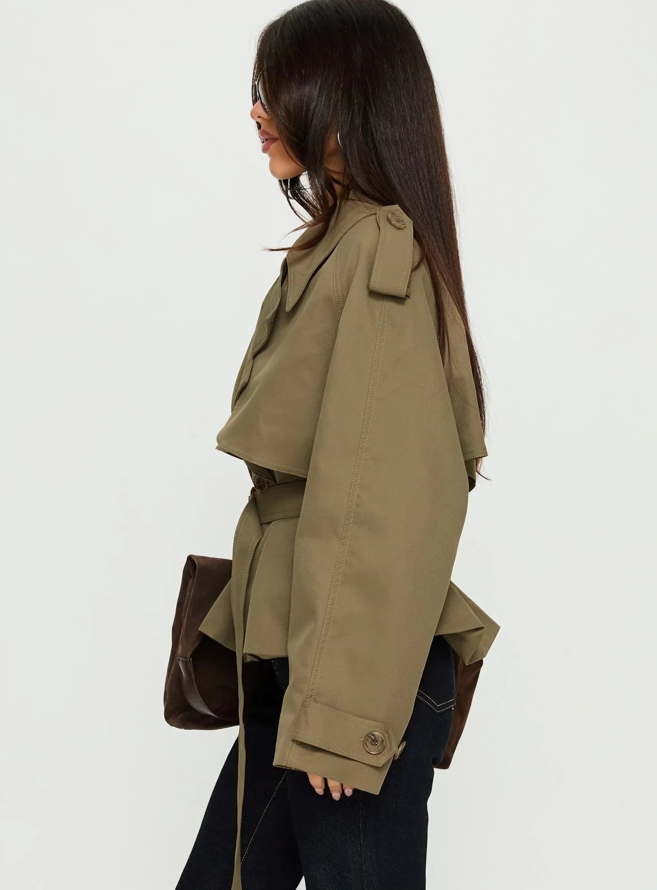Eldora Cropped Trench Coat Green