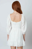 Enchanting White Three Quarter Sleeve Mini Dress