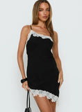 Esadora Lace Asymmetrical Mini Dress Black / Cream