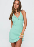 Lucee Halter Mini Dress Green Stripe