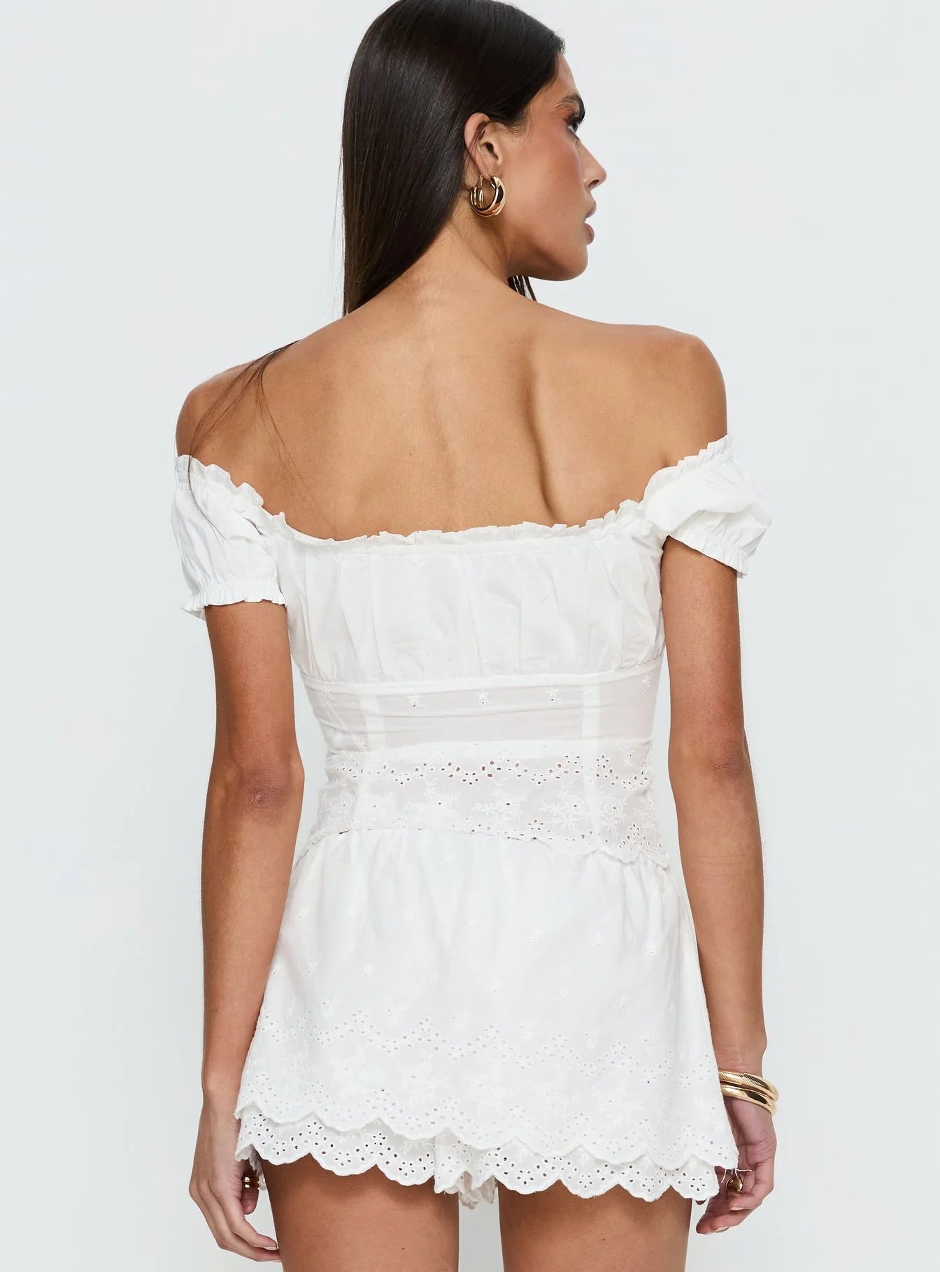 Twin Spirit Off Shoulder Broderie Top White