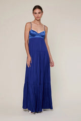 Blaire Blue Satin Tiered Maxi Dress