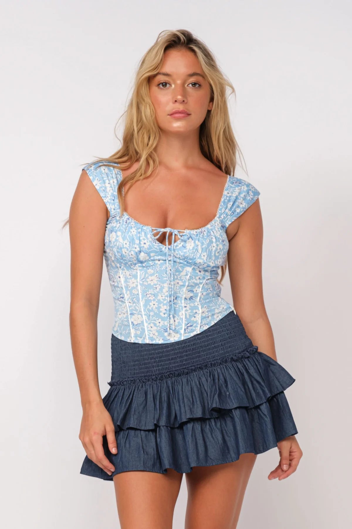 Selma Light Blue Floral Corset Top