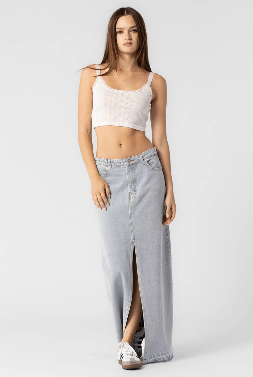 Wildest Cowgirl Low Waisted Denim Maxi Skirt