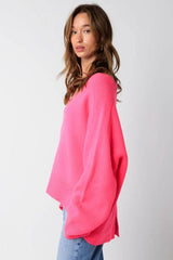Leila Pink V Neck Oversized Sweater