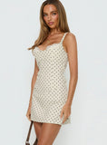 Italiana Layered Lace Mini Dress Cream Polka Dot